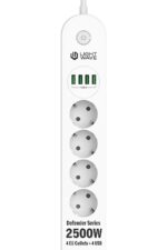 🔌 Multiprise Light Wave Defender Series 2500W – 4 Prises EU + 4 Ports USB (3.4A Auto ID)