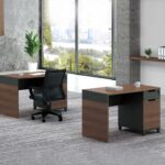 Bureau Workstation en Chêne Brun Foncé et Noir – Dimensions 160x75x75 cm | Design Moderne et Fonctionnel – Image 5