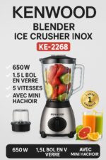 Blender Kenwood KE-2268 Ice Crusher Inox – 1,5L, 650W, 5 Vitesses – Avec Broyeur de Glace et Mini Hachoir – Garantie 1 An – Image 2