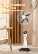 Ventilateur sur pied rechargeable RISING 18 pouces – Batterie 7000mAh, minuterie 9h, télécommande, LED, ports USB – Modèle RS8098 / MC8098