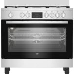 Cuisinière BEKO 5 Feux Gaz 90x60 + Four Électrique 111L Inox - Modèle BGM11226EX - Multifonction Catalyse