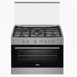 Cuisinière Haier 5 Feux 90x60 – 4 Feux à Gaz + 1 Électrique – Four Double Grill avec Tournebroche – Allumage Électrique – Gris Inox – HCR6041EGS